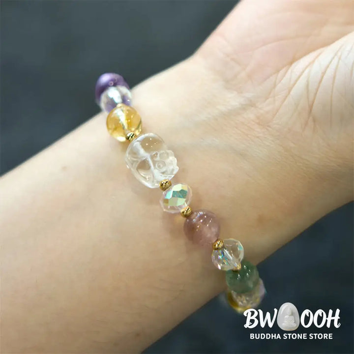 Buddha Stones PiXiu White Crystal Citrine Green Strawberry Quartz Amethyst Luck Bracelet - BWOOOH - Various