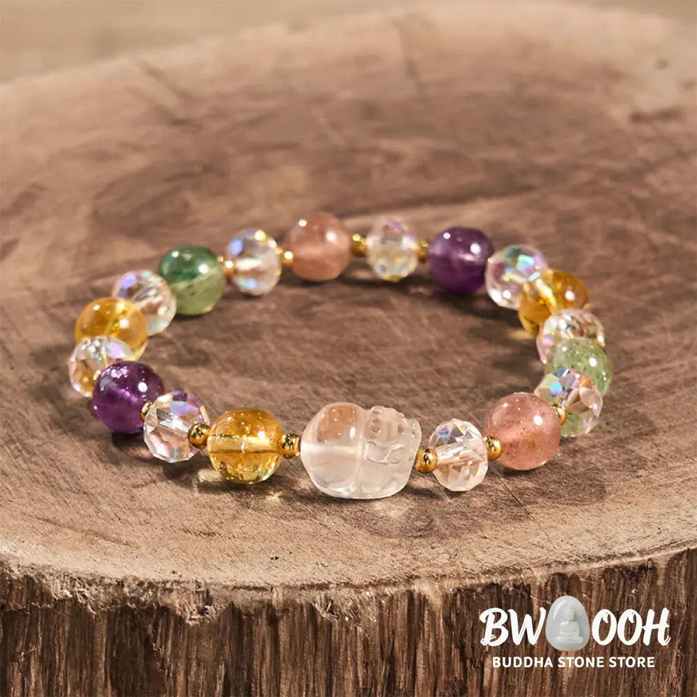 Buddha Stones PiXiu White Crystal Citrine Green Strawberry Quartz Amethyst Luck Bracelet - BWOOOH - Various