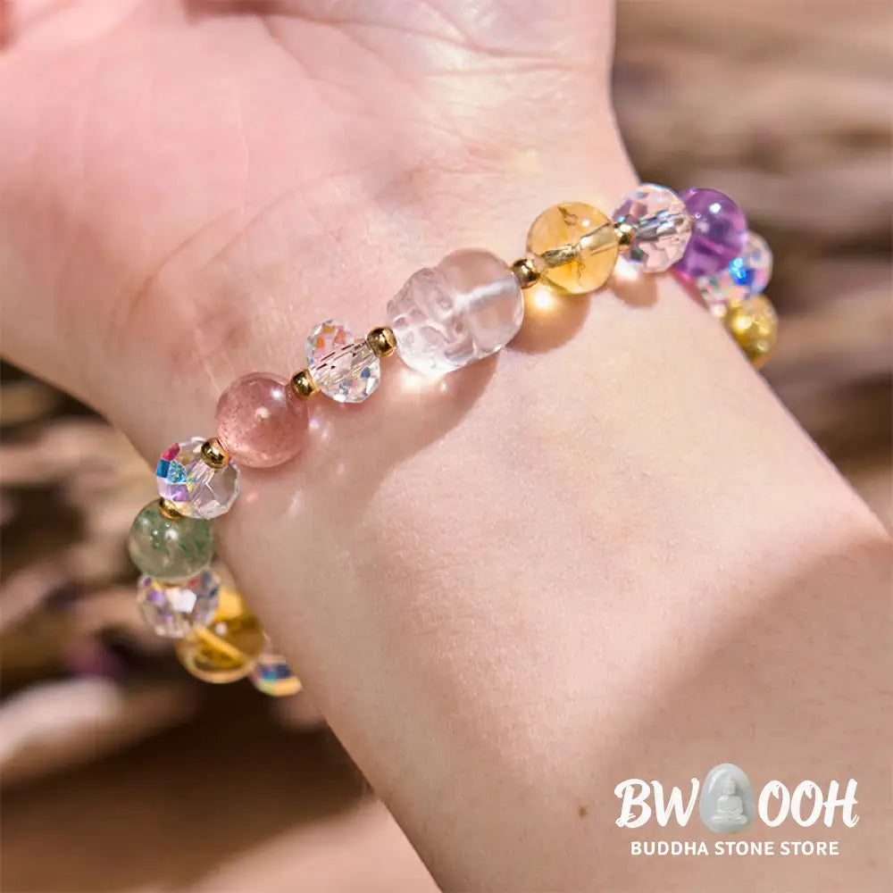 Buddha Stones PiXiu White Crystal Citrine Green Strawberry Quartz Amethyst Luck Bracelet - BWOOOH - Various