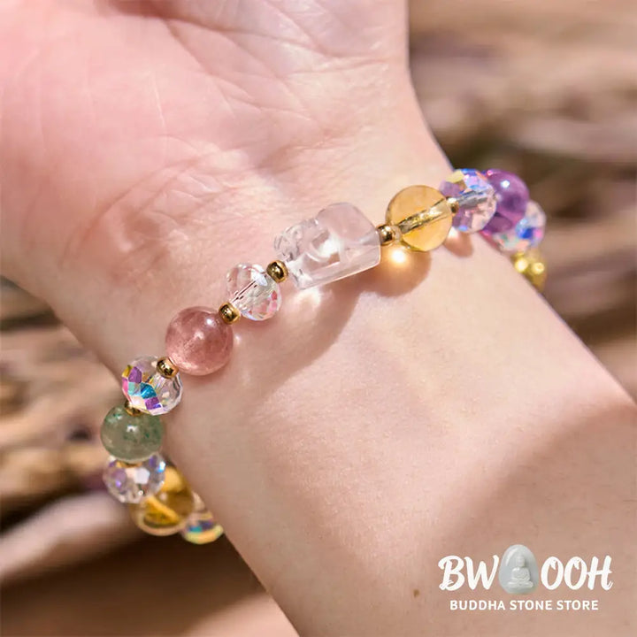 Buddha Stones PiXiu White Crystal Citrine Green Strawberry Quartz Amethyst Luck Bracelet - BWOOOH - Various