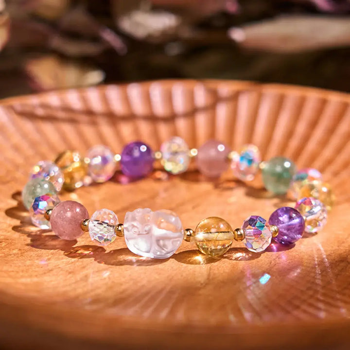 BWOOOH PiXiu White Crystal Citrine Green Strawberry Quartz Amethyst Luck Bracelet - BWOOOH - Various