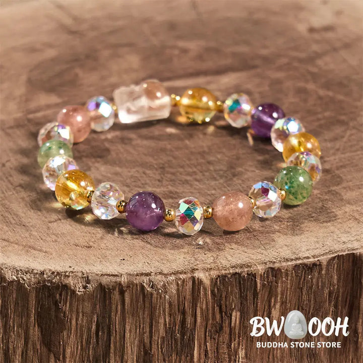 Buddha Stones PiXiu White Crystal Citrine Green Strawberry Quartz Amethyst Luck Bracelet - BWOOOH - Various