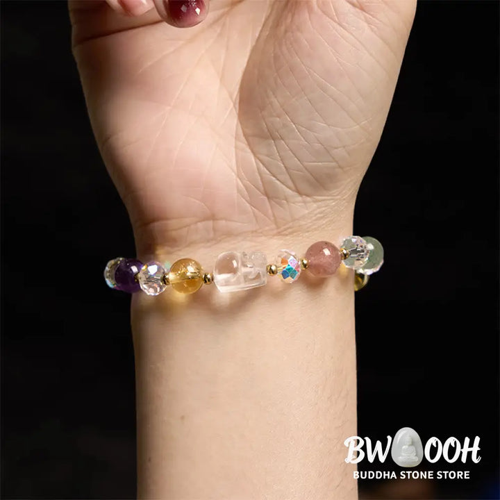 Buddha Stones PiXiu White Crystal Citrine Green Strawberry Quartz Amethyst Luck Bracelet - BWOOOH - Various