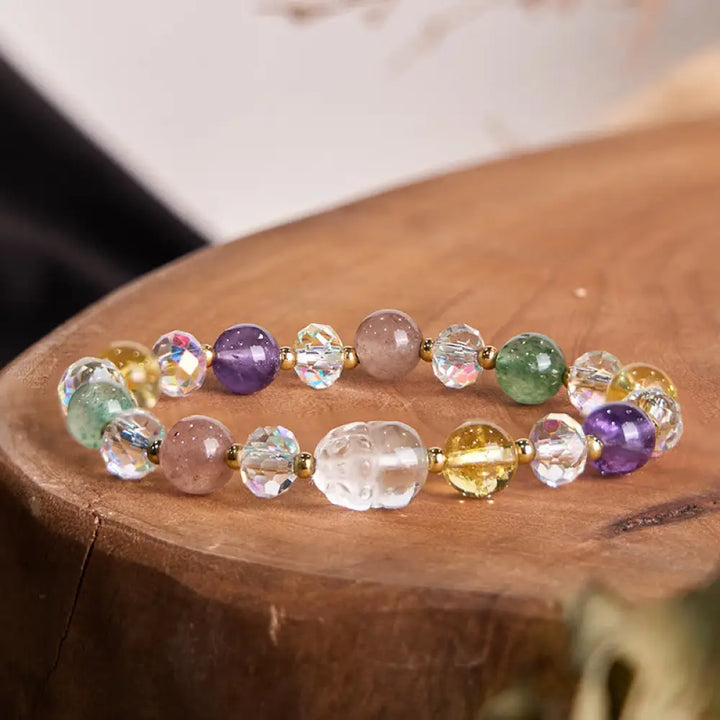 BWOOOH PiXiu White Crystal Citrine Green Strawberry Quartz Amethyst Luck Bracelet - BWOOOH - Various