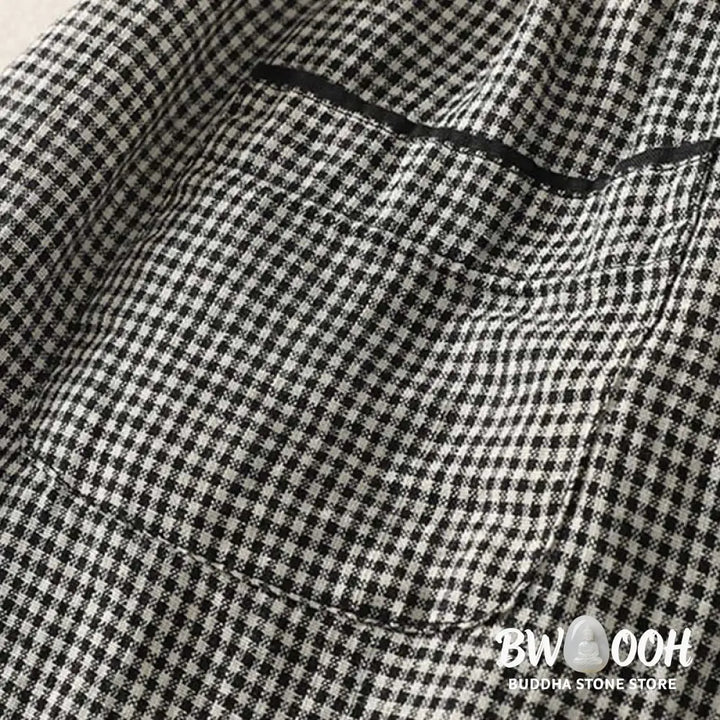 Buddha Stones Plaid Pattern Drawstring Women’s Cotton Linen Harem Pants With Pockets - Women’s Harem Pants