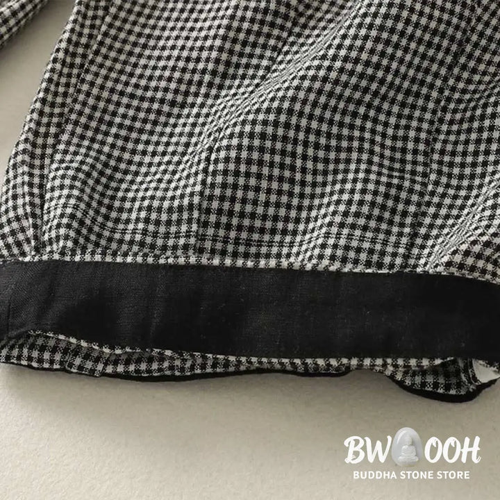 Buddha Stones Plaid Pattern Drawstring Women’s Cotton Linen Harem Pants With Pockets - Women’s Harem Pants