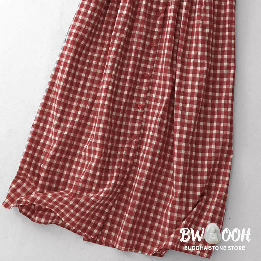 Buddha Stones Plaid Sleeveless Summer Midi Dress With Pockets - Midi Dress
