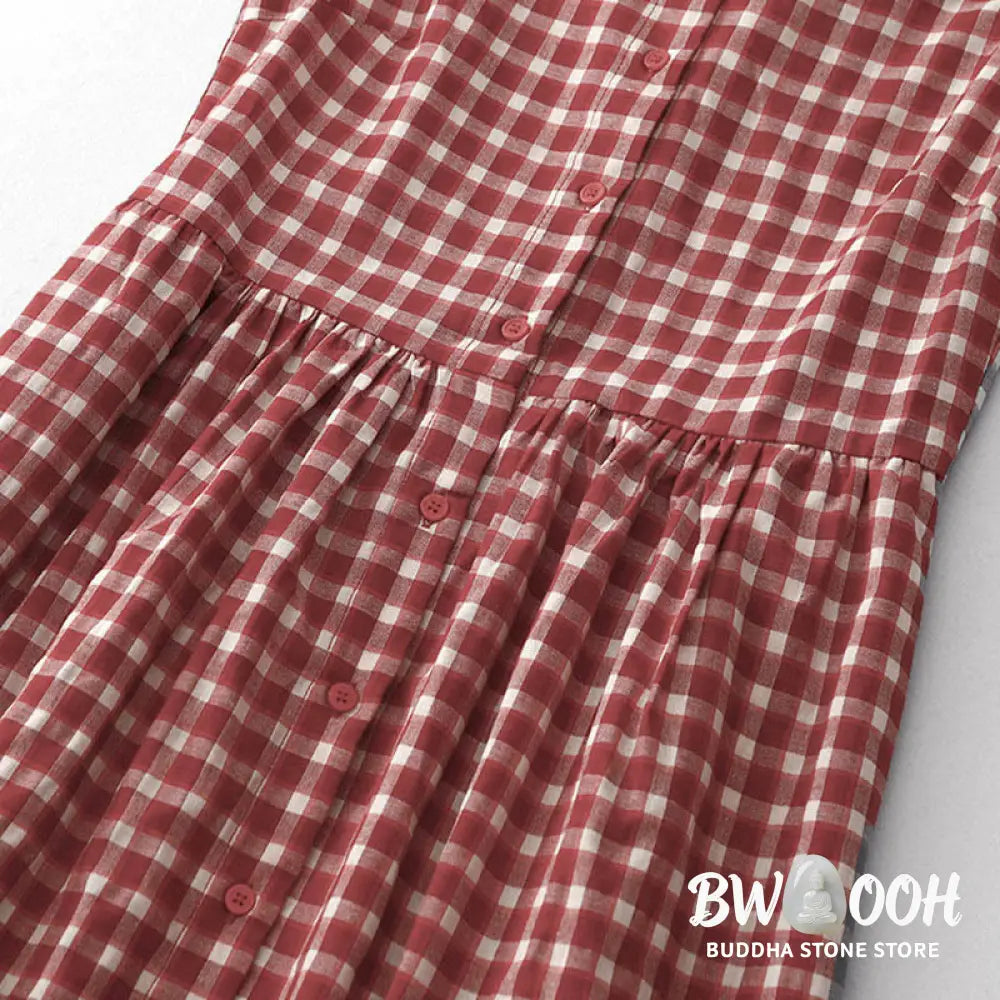 Buddha Stones Plaid Sleeveless Summer Midi Dress With Pockets - Midi Dress