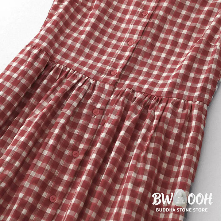 Buddha Stones Plaid Sleeveless Summer Midi Dress With Pockets - Midi Dress