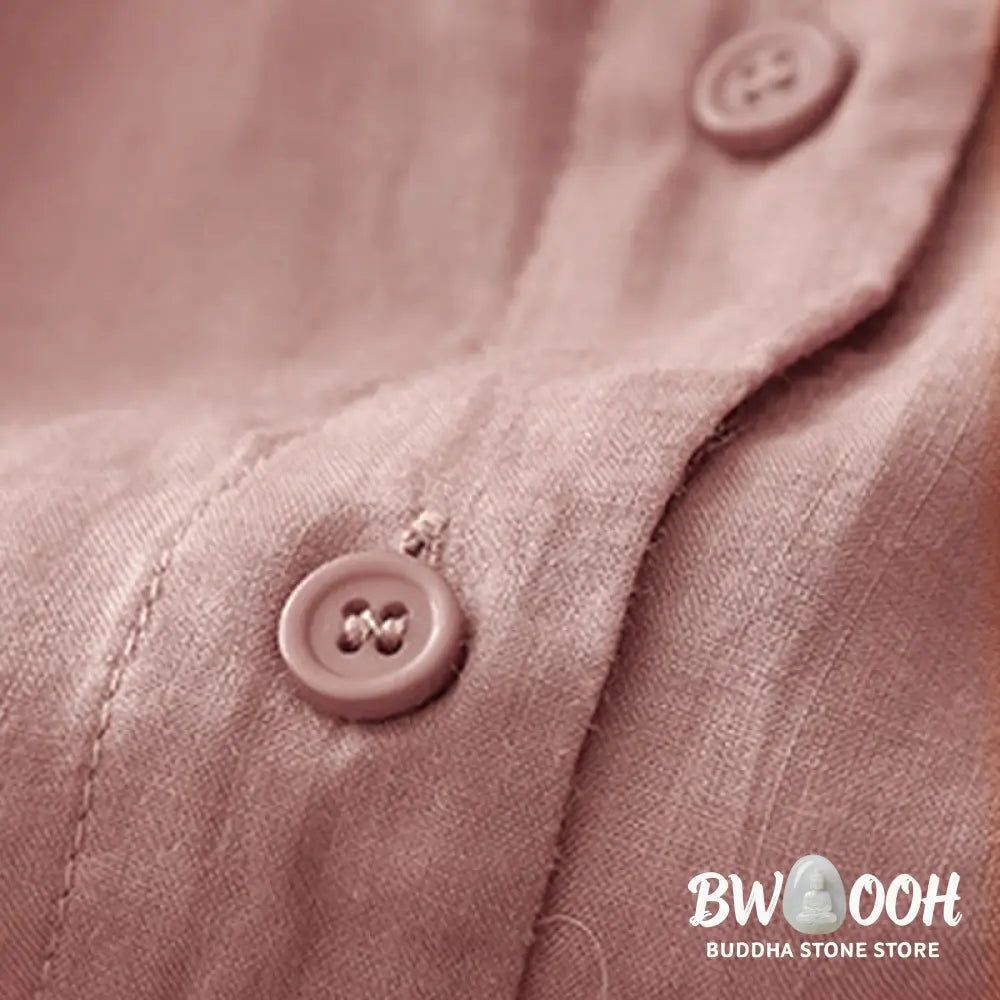 Buddha Stones Plain Button Crew Neck Design Women’s Blend Three Quarter Sleeve Shirt - Women’s Shirts