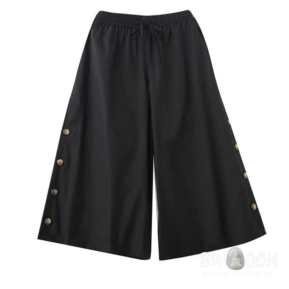 Buddha Stones Plain Buttoned Side Design Capri Cropped Women&