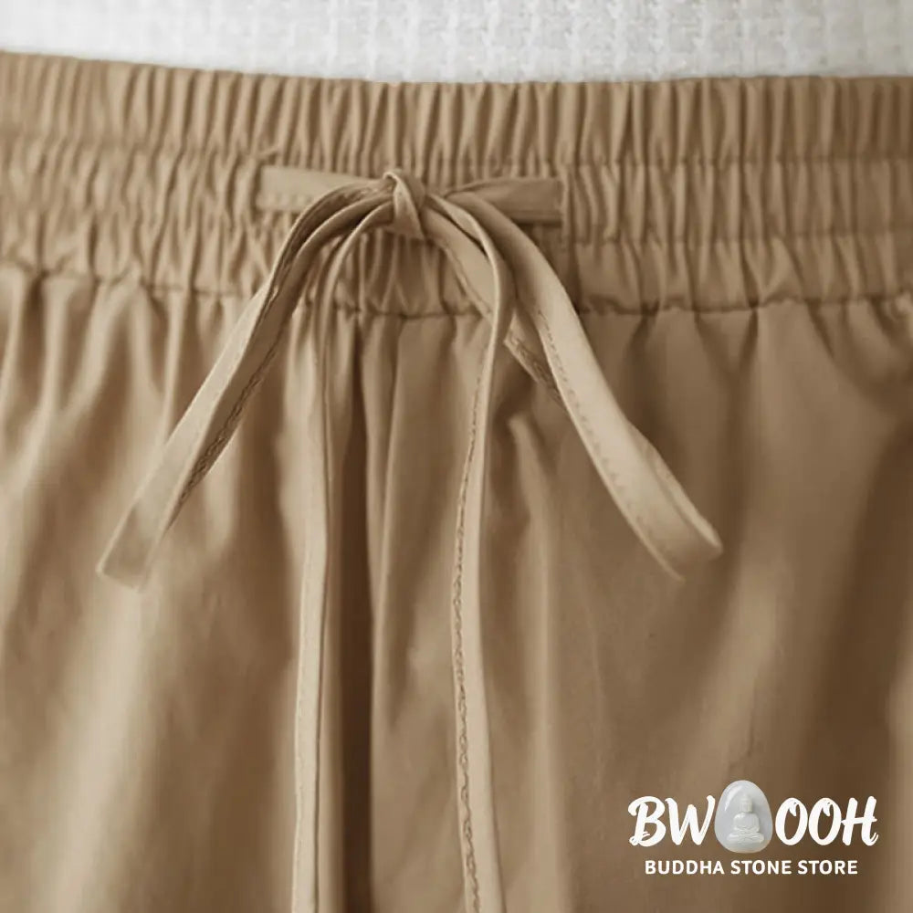 Buddha Stones Plain Buttoned Side Design Capri Cropped Women&