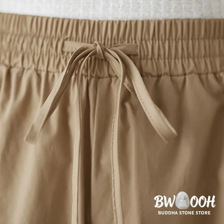 Buddha Stones Plain Buttoned Side Design Capri Cropped Women&