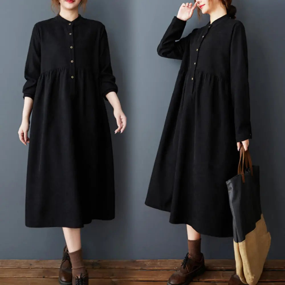 BWOOOH Plain Buttons Design Thermal Cotton Linen Long Sle