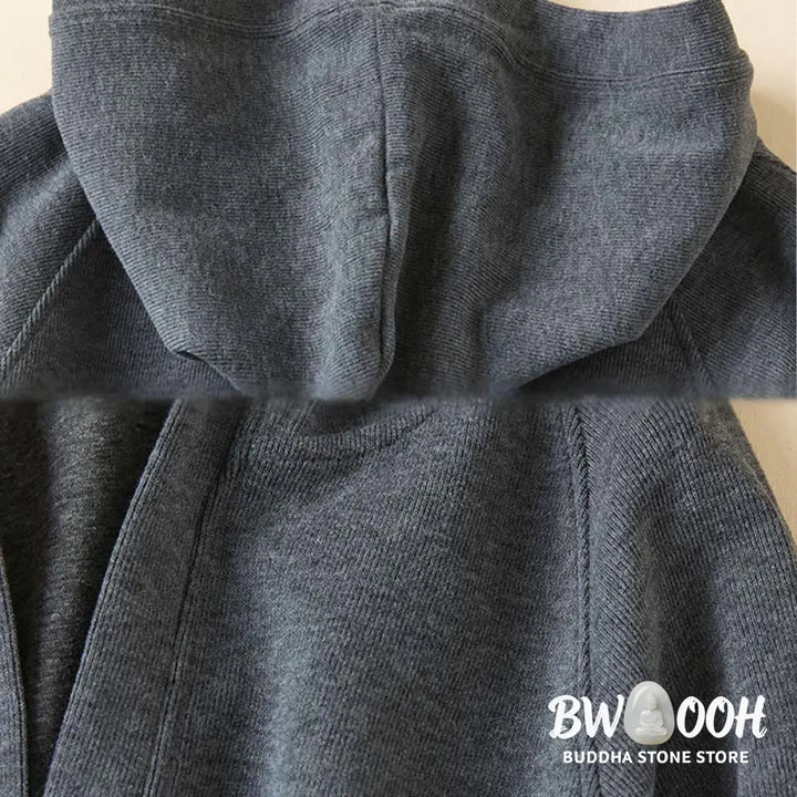 Buddha Stones Plain Buttons Women’s Cotton Hooded Jacket With Pockets - Women’s Jacket