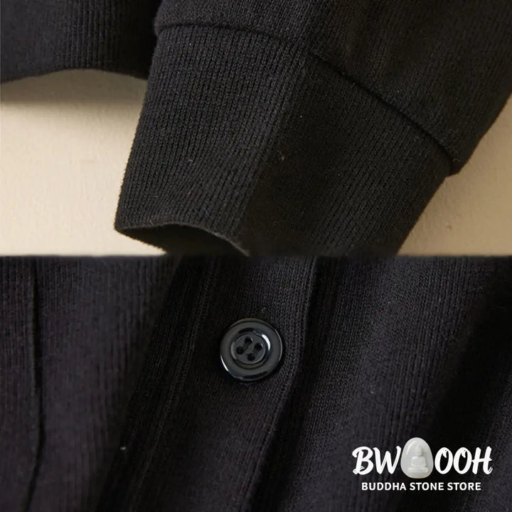 Buddha Stones Plain Buttons Women’s Cotton Hooded Jacket With Pockets - Women’s Jacket