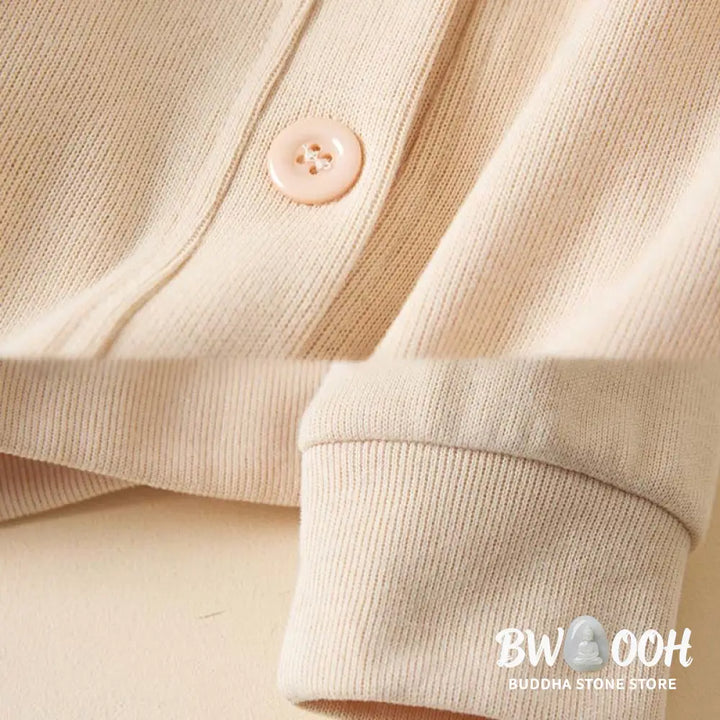 Buddha Stones Plain Buttons Women’s Cotton Hooded Jacket With Pockets - Women’s Jacket