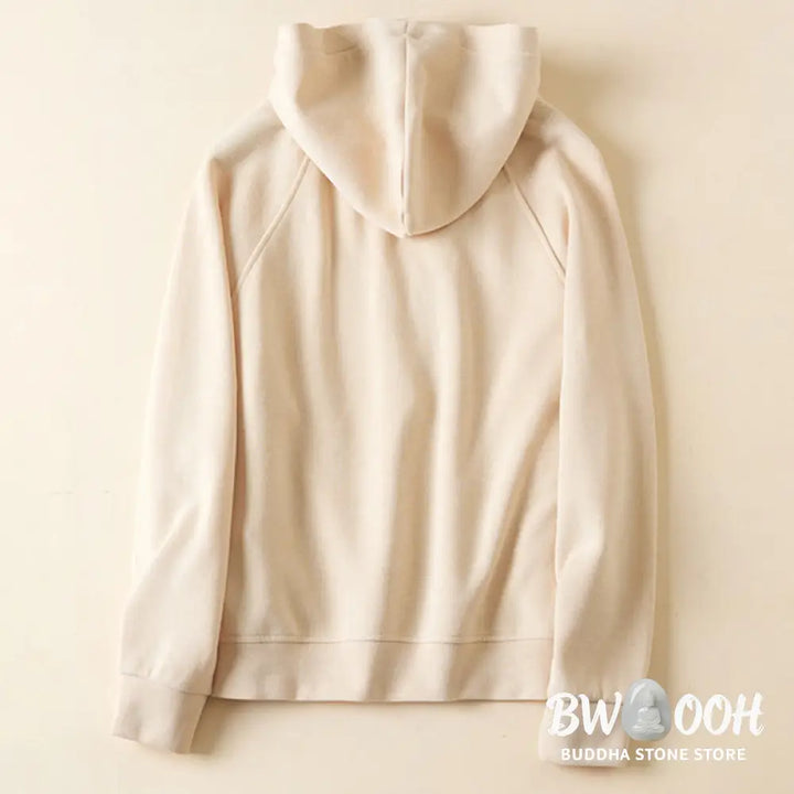 Buddha Stones Plain Buttons Women’s Cotton Hooded Jacket With Pockets - Women’s Jacket