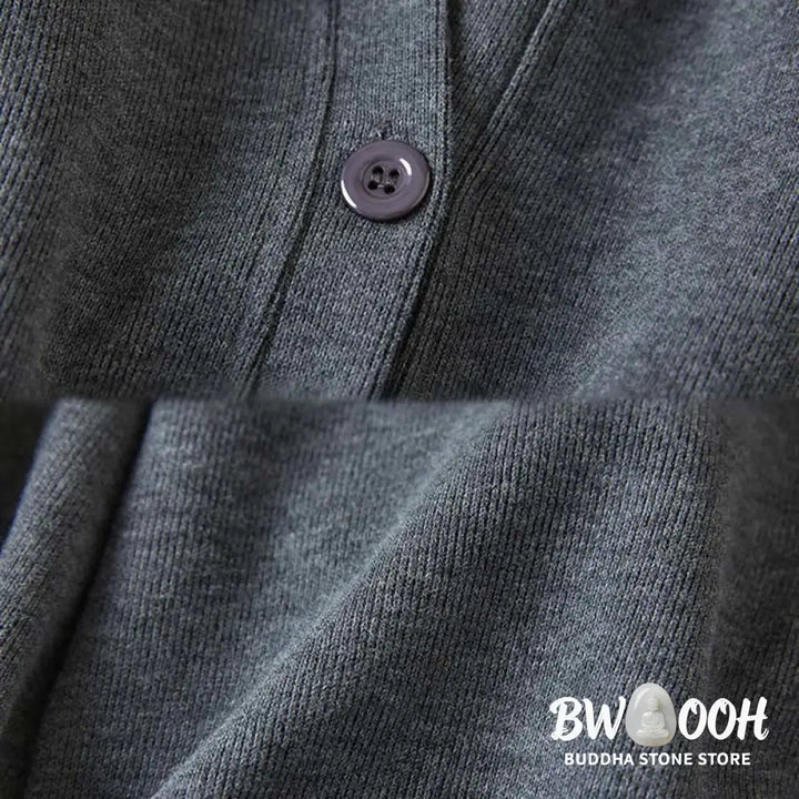 Buddha Stones Plain Buttons Women’s Cotton Hooded Jacket With Pockets - Women’s Jacket