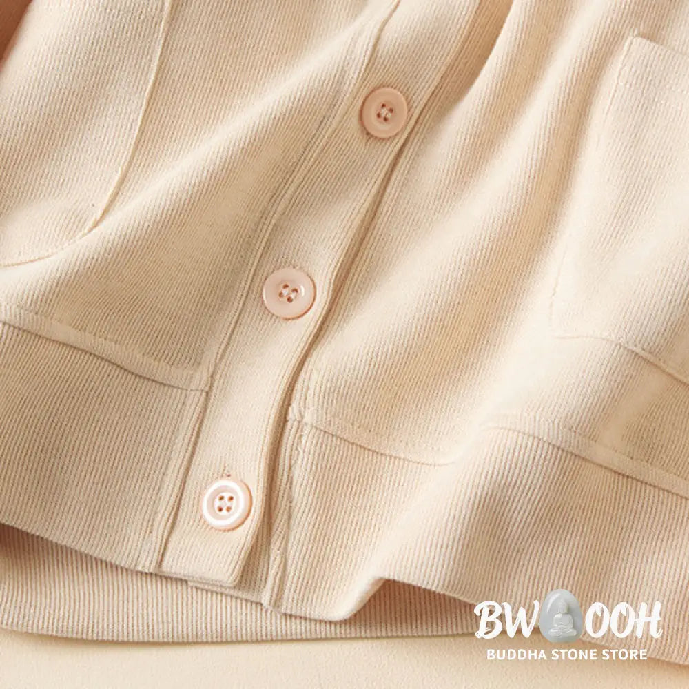 Buddha Stones Plain Buttons Women’s Cotton Hooded Jacket With Pockets - Women’s Jacket