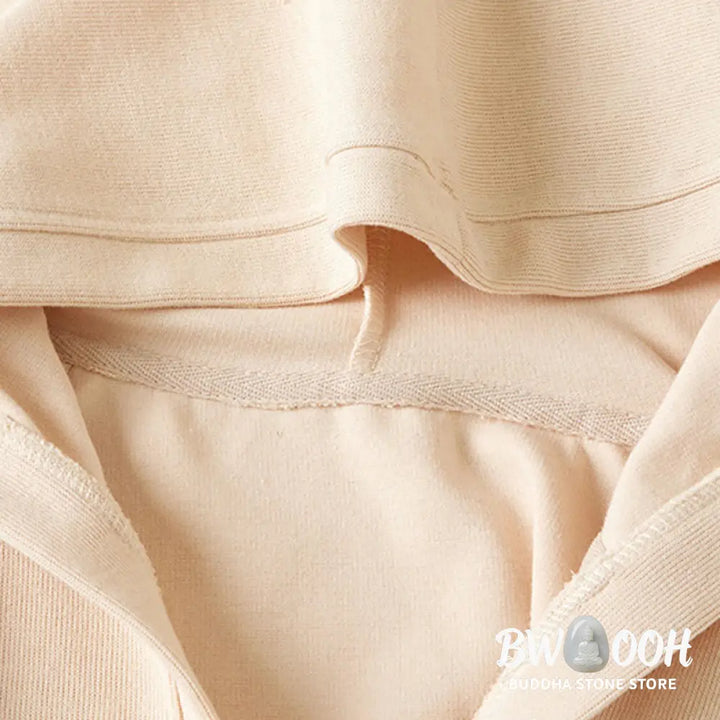 Buddha Stones Plain Buttons Women’s Cotton Hooded Jacket With Pockets - Women’s Jacket