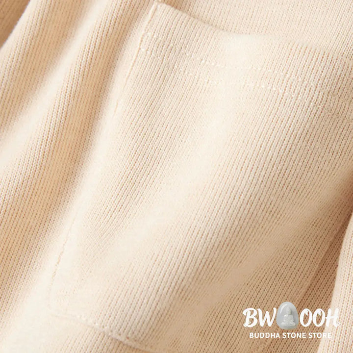 Buddha Stones Plain Buttons Women’s Cotton Hooded Jacket With Pockets - Women’s Jacket