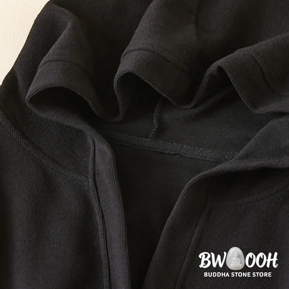 Buddha Stones Plain Buttons Women’s Cotton Hooded Jacket With Pockets - Women’s Jacket