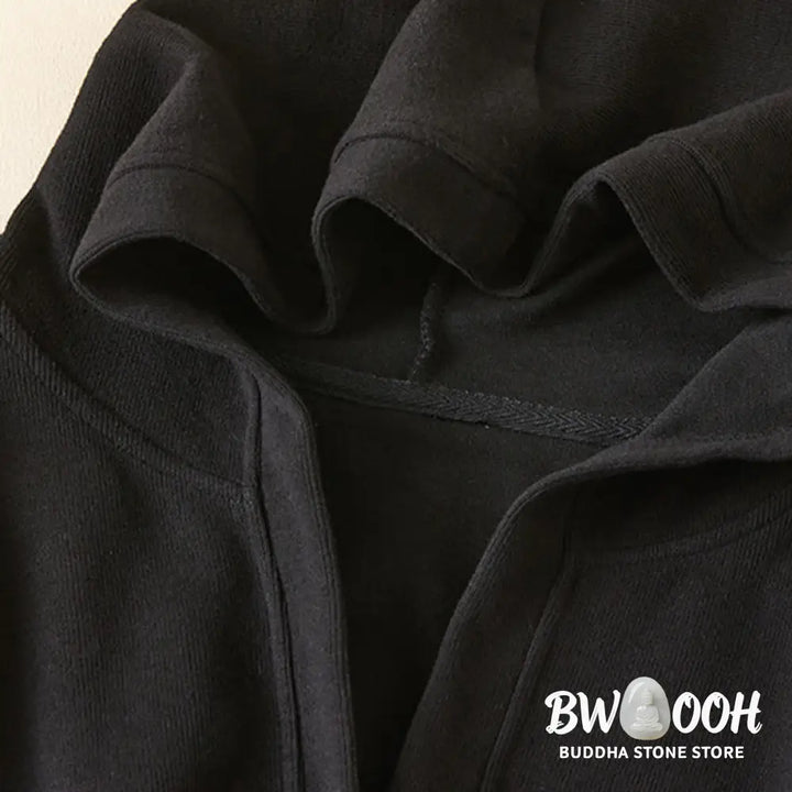 Buddha Stones Plain Buttons Women’s Cotton Hooded Jacket With Pockets - Women’s Jacket