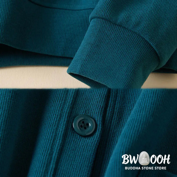 Buddha Stones Plain Buttons Women’s Cotton Hooded Jacket With Pockets - Women’s Jacket