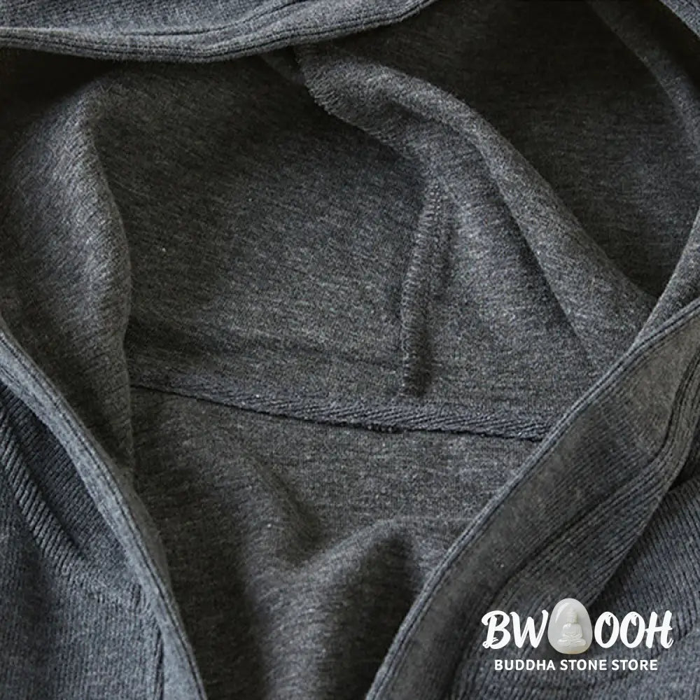 Buddha Stones Plain Buttons Women’s Cotton Hooded Jacket With Pockets - Women’s Jacket