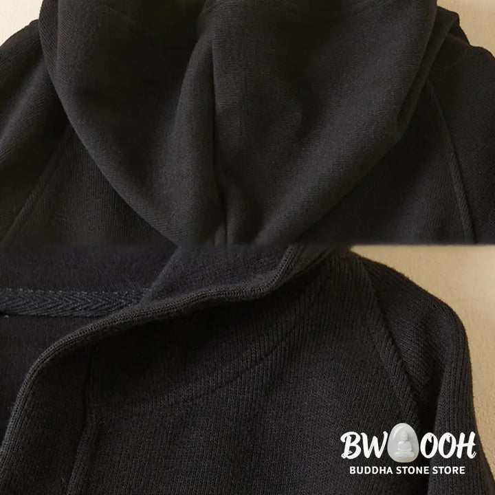 Buddha Stones Plain Buttons Women’s Cotton Hooded Jacket With Pockets - Women’s Jacket