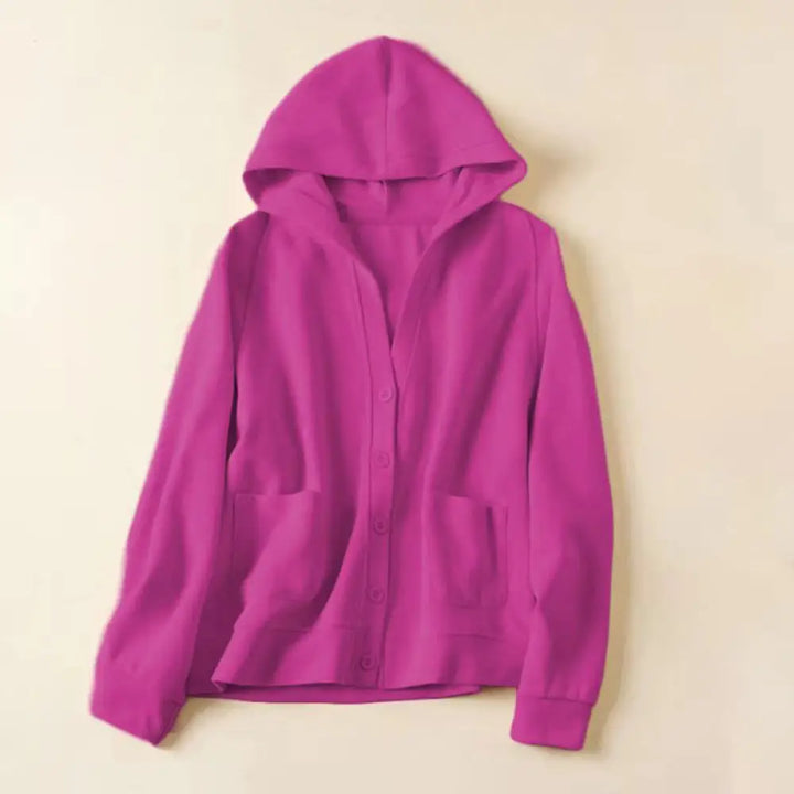 Buddha Stones Plain Buttons Women’s Cotton Hooded Jacket With Pockets - MediumVioletRed / US2，UK/AU6，EU34 (M) - Women’s