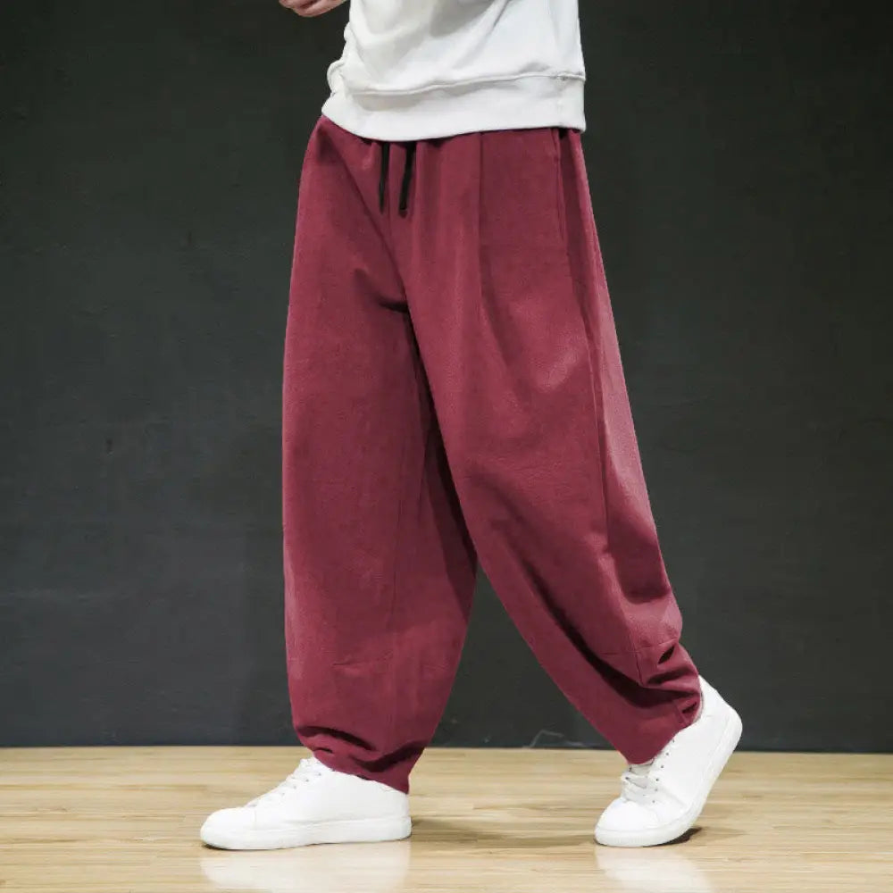 Buddha Stones Plain Casual Bloomer Men’s Pants With Pockets - FireBrick / US/UK/AU32，EU42 (M) - Men’s Pants