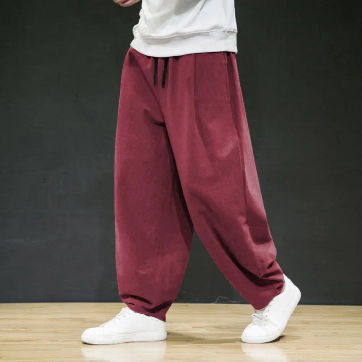 Buddha Stones Plain Casual Bloomer Men’s Pants With Pockets - FireBrick / US/UK/AU32，EU42 (M) - Men’s Pants