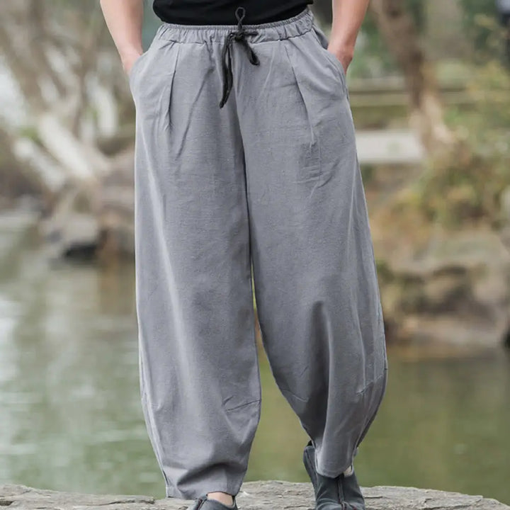 Buddha Stones Plain Casual Bloomer Men’s Pants With Pockets - Gray / US/UK/AU32，EU42 (M) - Men’s Pants
