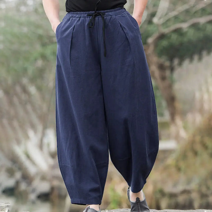 Buddha Stones Plain Casual Bloomer Men’s Pants With Pockets - MidnightBlue / US/UK/AU32，EU42 (M) - Men’s Pants