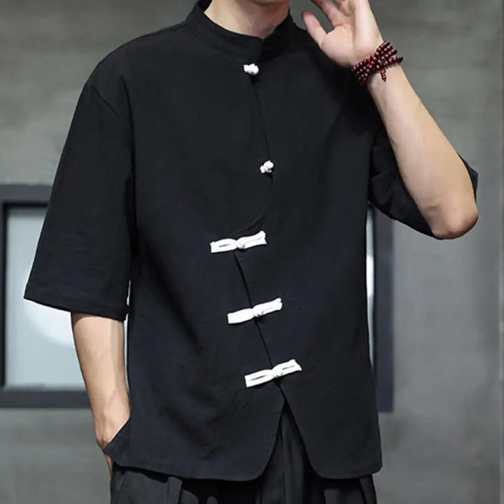 BWOOOH Plain Chinese Frog-Button Stand Collar Cotton Line