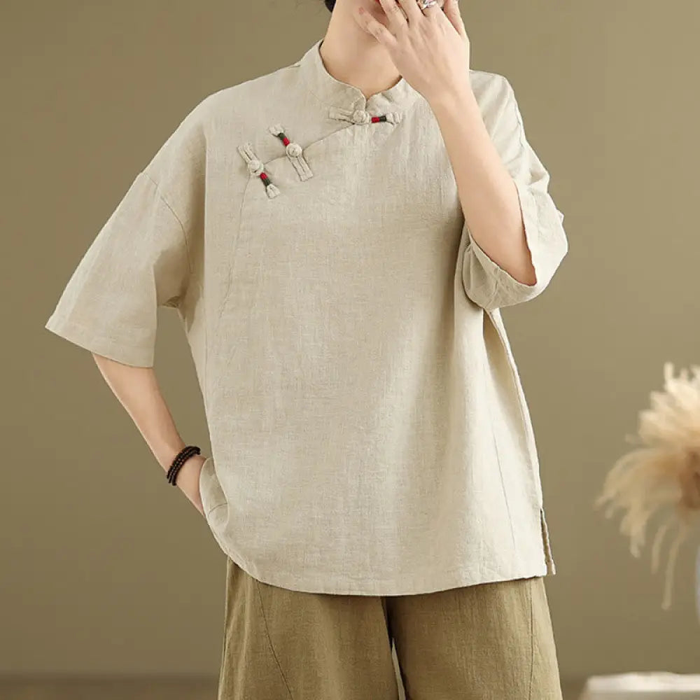 BWOOOH Plain Chinese Frog-Button Stand Collar Design Wome