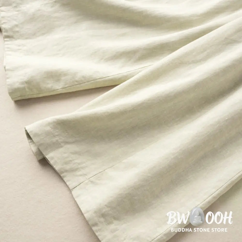 Buddha Stones Plain Color 7-8 Length Capri Cropped Pants Cotton Linen Women’s Wide Leg Pants With Pockets - Women’s
