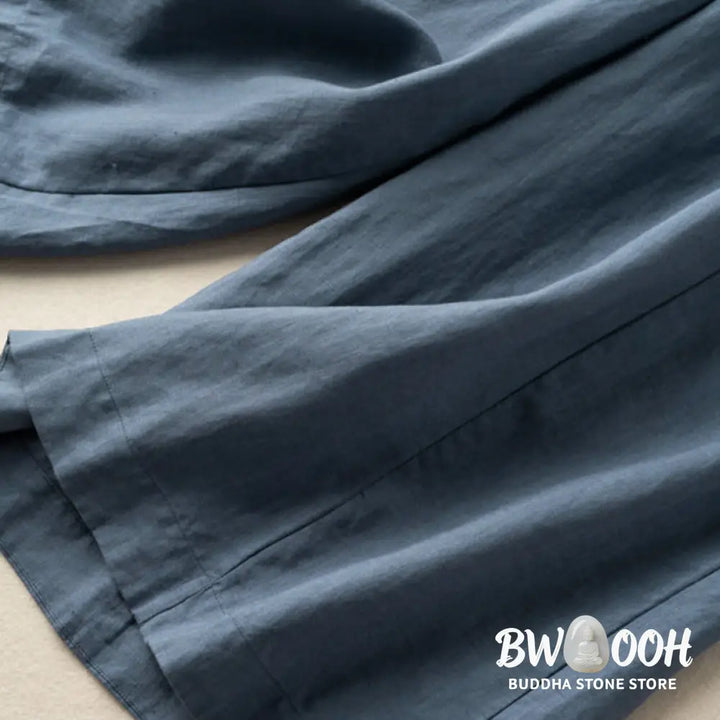 Buddha Stones Plain Color 7-8 Length Capri Cropped Pants Cotton Linen Women’s Wide Leg Pants With Pockets - Women’s