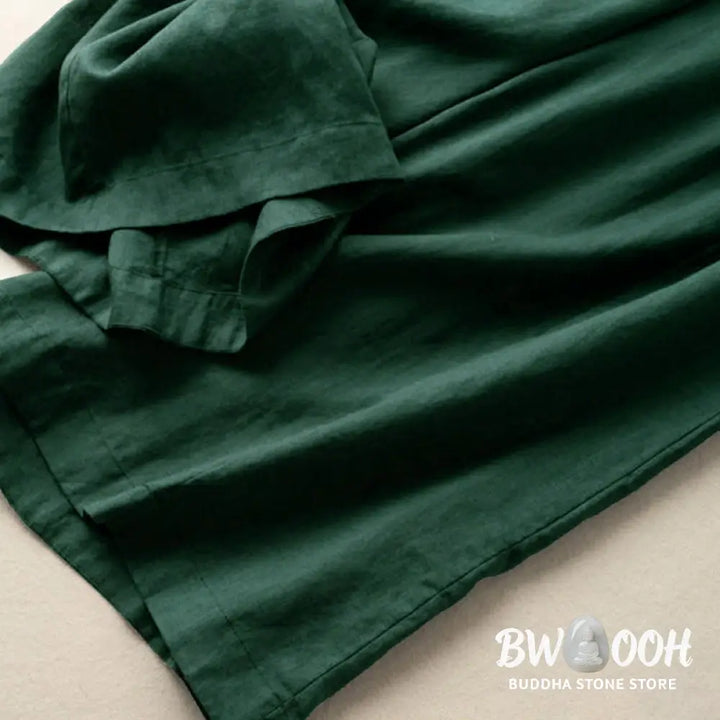 Buddha Stones Plain Color 7-8 Length Capri Cropped Pants Cotton Linen Women’s Wide Leg Pants With Pockets - Women’s