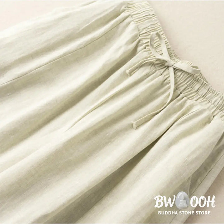 Buddha Stones Plain Color 7-8 Length Capri Cropped Pants Cotton Linen Women’s Wide Leg Pants With Pockets - Women’s