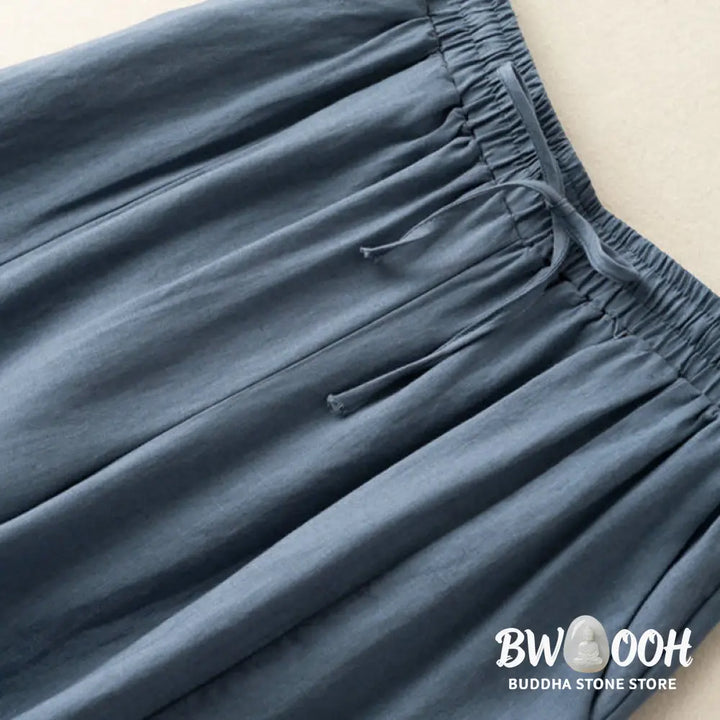 Buddha Stones Plain Color 7-8 Length Capri Cropped Pants Cotton Linen Women’s Wide Leg Pants With Pockets - Women’s