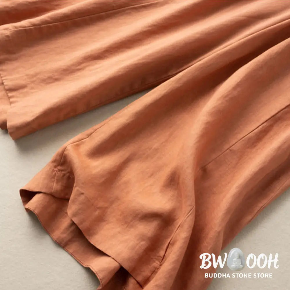 Buddha Stones Plain Color 7-8 Length Capri Cropped Pants Cotton Linen Women’s Wide Leg Pants With Pockets - Women’s