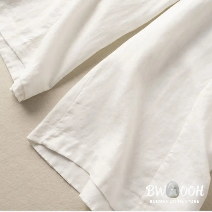 Buddha Stones Plain Color 7-8 Length Capri Cropped Pants Cotton Linen Women’s Wide Leg Pants With Pockets - Women’s
