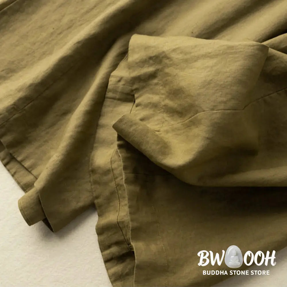 Buddha Stones Plain Color 7-8 Length Capri Cropped Pants Cotton Linen Women’s Wide Leg Pants With Pockets - Women’s