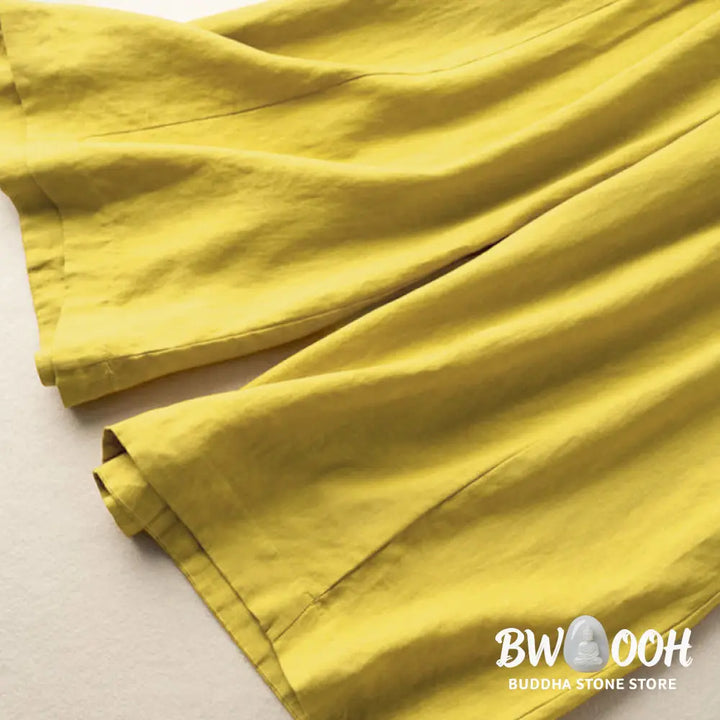 Buddha Stones Plain Color 7-8 Length Capri Cropped Pants Cotton Linen Women’s Wide Leg Pants With Pockets - Women’s