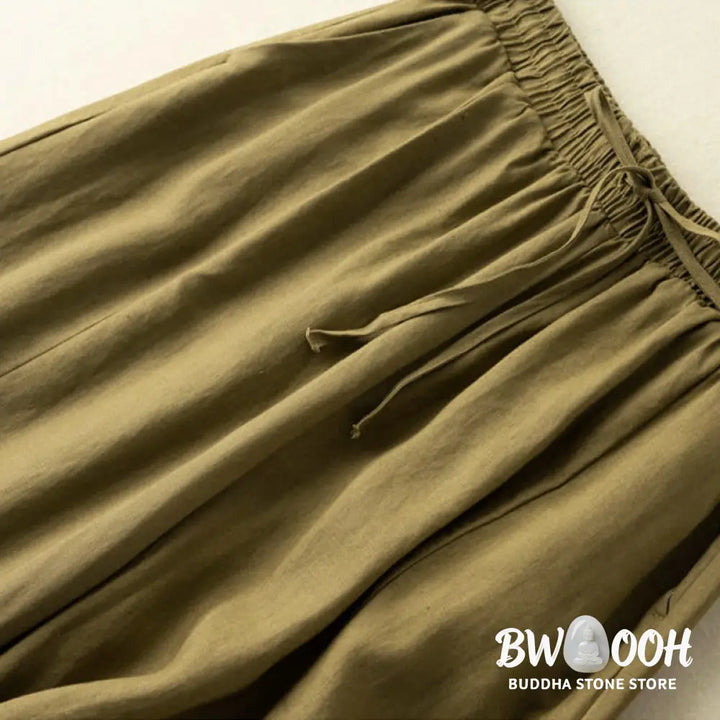 Buddha Stones Plain Color 7-8 Length Capri Cropped Pants Cotton Linen Women’s Wide Leg Pants With Pockets - Women’s