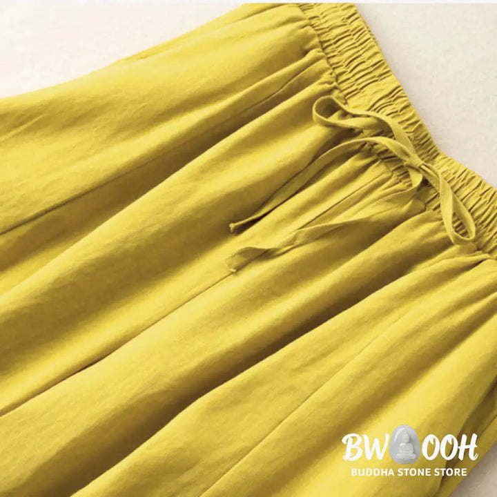 Buddha Stones Plain Color 7-8 Length Capri Cropped Pants Cotton Linen Women’s Wide Leg Pants With Pockets - Women’s