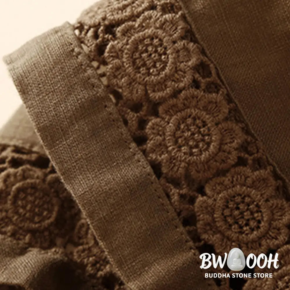 Buddha Stones Plain Color Bottom Hollow Lace Design Lace-up Cotton Women’s Shorts With Pockets - Women’s Shorts
